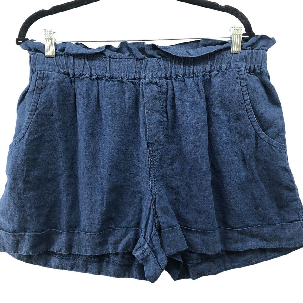 MNG Mango 100% Linen Pull On‎ Shorts Womens XL Blue High Rise Paper Bag